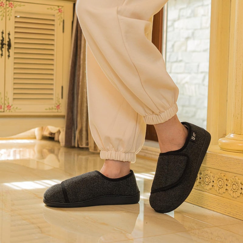 LongBay Diabetic Slippers Woman Comfy Cozy Furry Memory Foam House Shoes for Arthritis Edema (8 B(M), Black) - Image 2